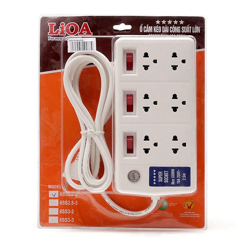 Ổ cắm kéo dài cao cấp ba chấu super công suất lớn lioa 6ss2.5-3