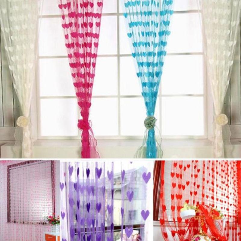 Rèm cửa, rèm cửa sổ trang trí nhà cửa, rèm cửa trái tim độc đáo, chất liệu vải cotton mềm mại có kích thước 186cmx100cm