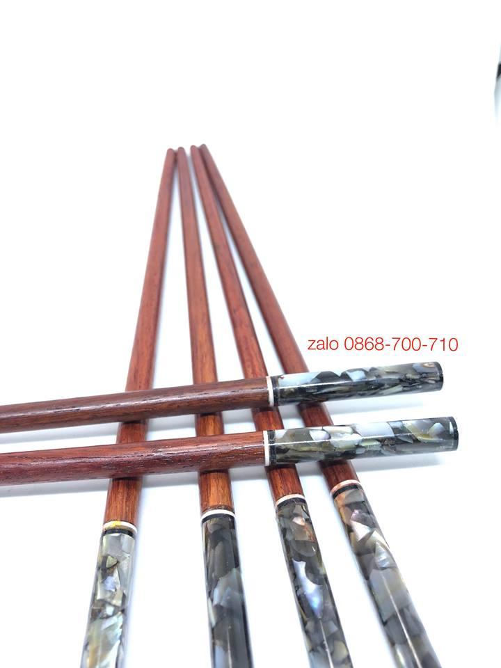 Đũa ăn gỗ Cẩm lai cao cấp đầu tròn khảm ốc biển Đen ... bộ 10 đôi
