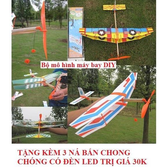 COMBO 03 MÔ HÌNH TỰ LẮP (DIY) MÁY BAY CÁNH 2 TẦNG CHẠY BẰNG DÂY CHUN TẶNG 03 NÁ BẮNG CHONG CHÓNG CÓ ĐÈN LED