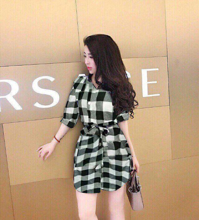 Đầm sơ mi sọc caro siêu hót D778