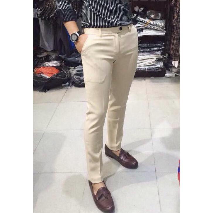 Quần âu nam màu Kem nhạt, Quần tây nam chống nhăn vải Tuyết Hàn loại đẹp