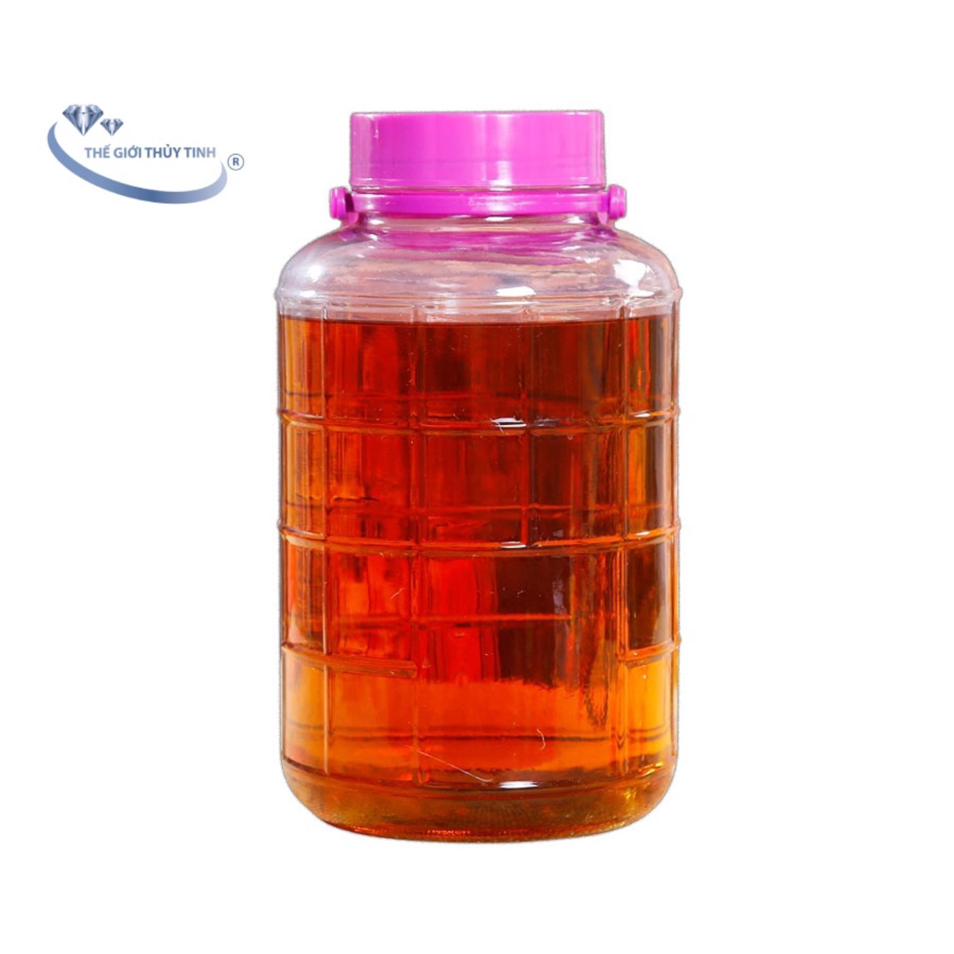 Bình Ngâm Rượu Sâm Thủy Tinh Quai Xách 20 Lít Không Van – Chiều Cao 40cm - Nắp Tím – Nắp Bình Có 2 Lớp - Sử Dụng Ngâm Các Loại Chuối Hột – Hoa Qủa – Đại Táo – Đinh Lăng