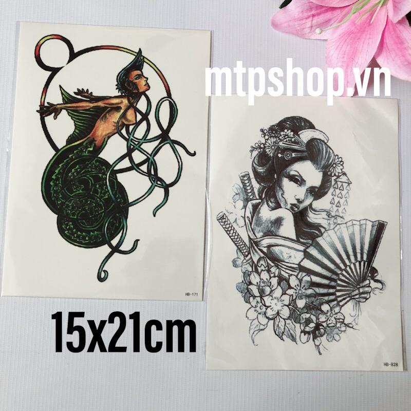 [HCM]COMBO 2 TẤM HÌNH XĂM DÁN 15X21CM CÔ GÁI NHẬT HB-828 VÀ THIÊN THẦN MAY MẮN HB-171 (Mua 2 tặng 1. Chọn mẫu tùy thích)