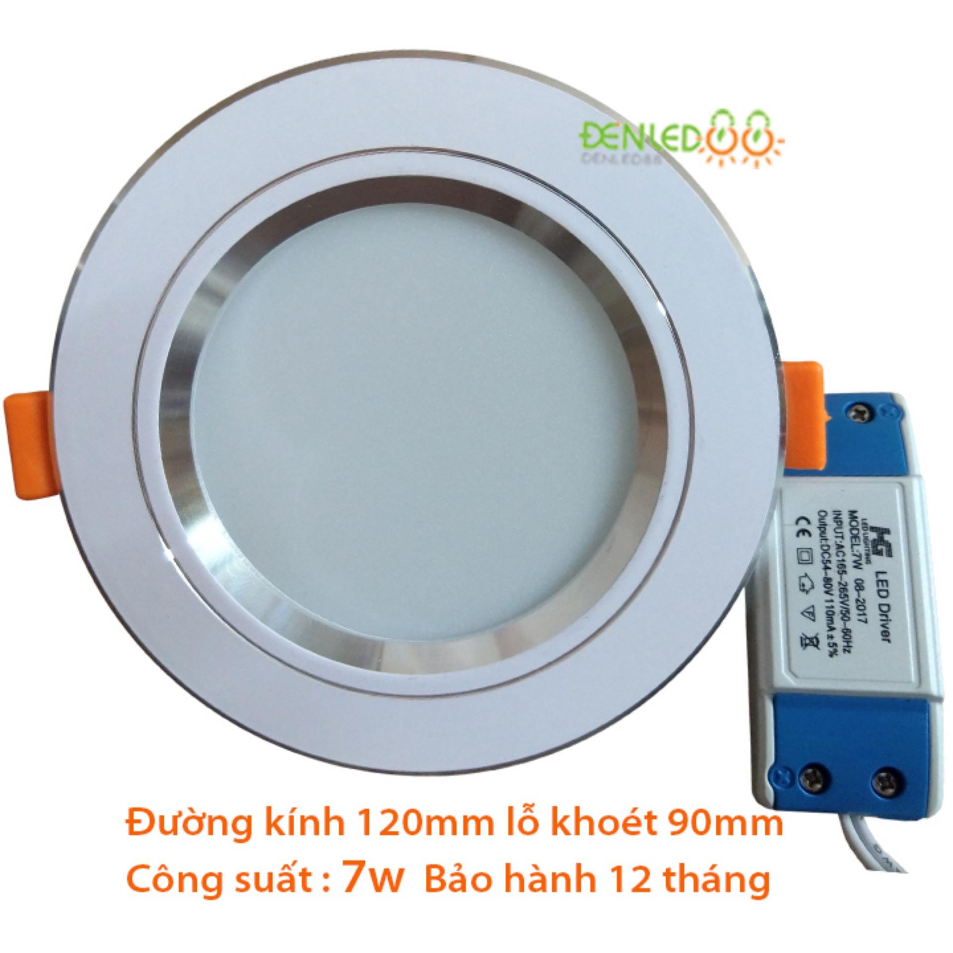 Đèn led âm trần viền bạc 7w tròn 3 màu ánh sắng trắng - vàng nắng - vàng ấm