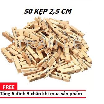 50 kẹp gỗ loại 2,5 cm màu gỗ truyền thống