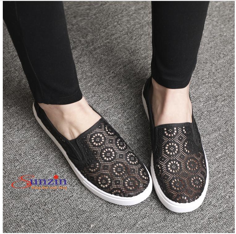 Giày lười nữ ren siêu thoáng chân (đen), size từ 35-40