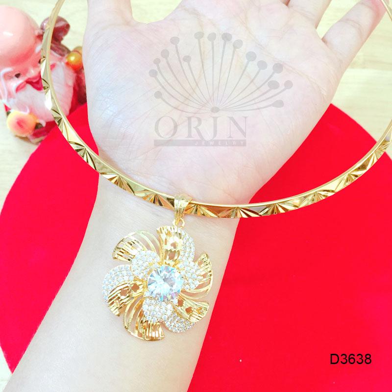 Kiềng đeo cổ xi vàng mặt hoa xoáy đá giữa đính đá cao cấp thời trang nữ D3638 - Long Tien