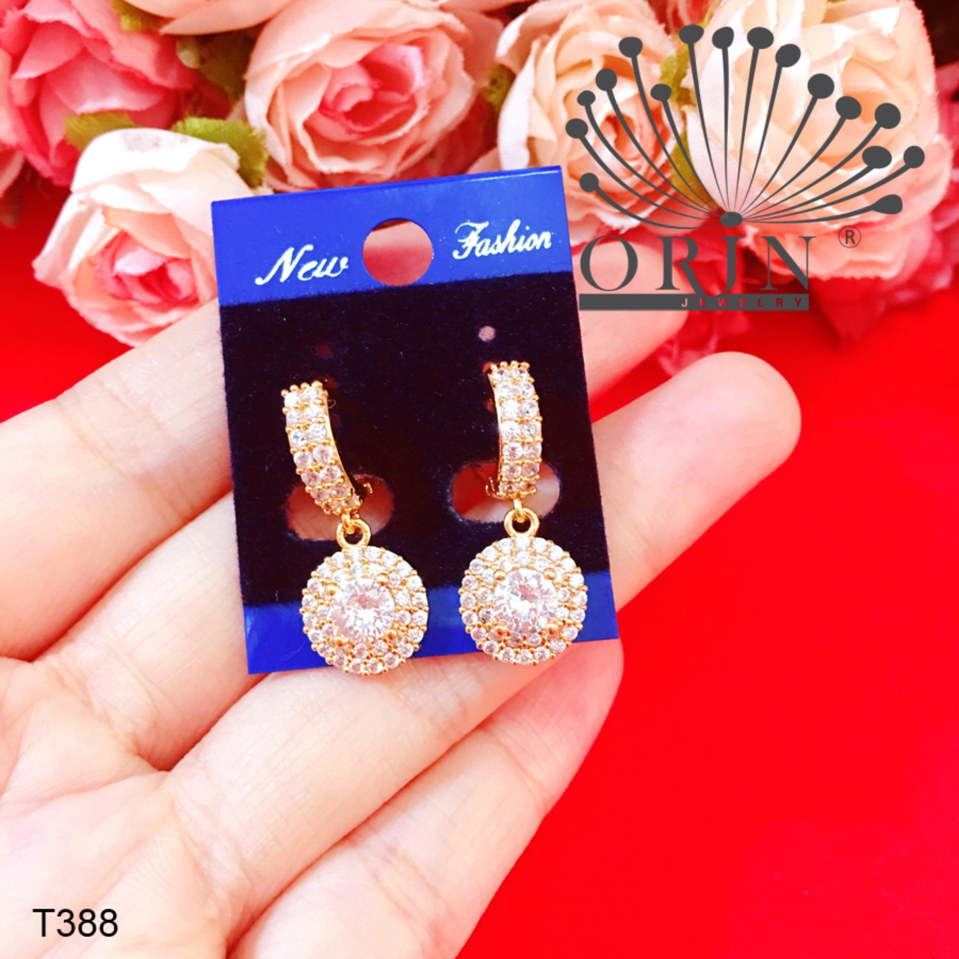 Bông tai tòn ten ngắn đá trắng đính đá bền màu thiết kế thời thượng Orin T388