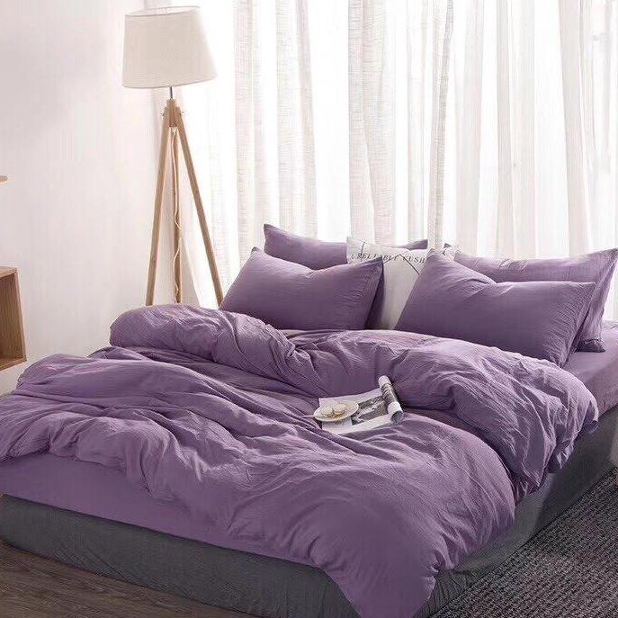 Bộ chăn ga gối đũi nhập tím trơn + ruột chăn hè.