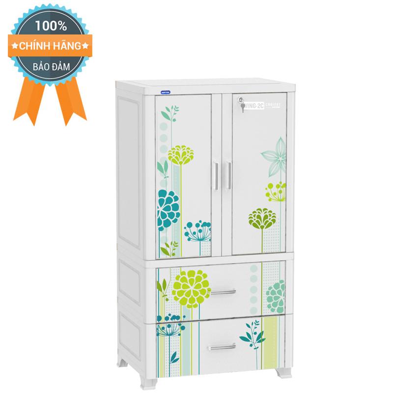 TỦ NHỰA WING DUY TÂN 2 CÁNH 2 HỘC (TRẮNG HOA)- TẶNG 10 MÓC ÁO NHỰA DUY TÂN