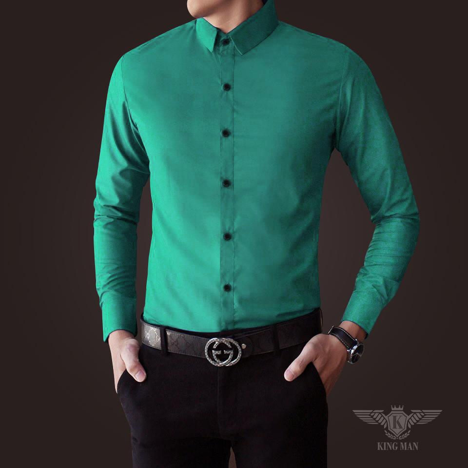 Áo sơ mi nam tay dài, không nhăn (xanh bích) cực chất