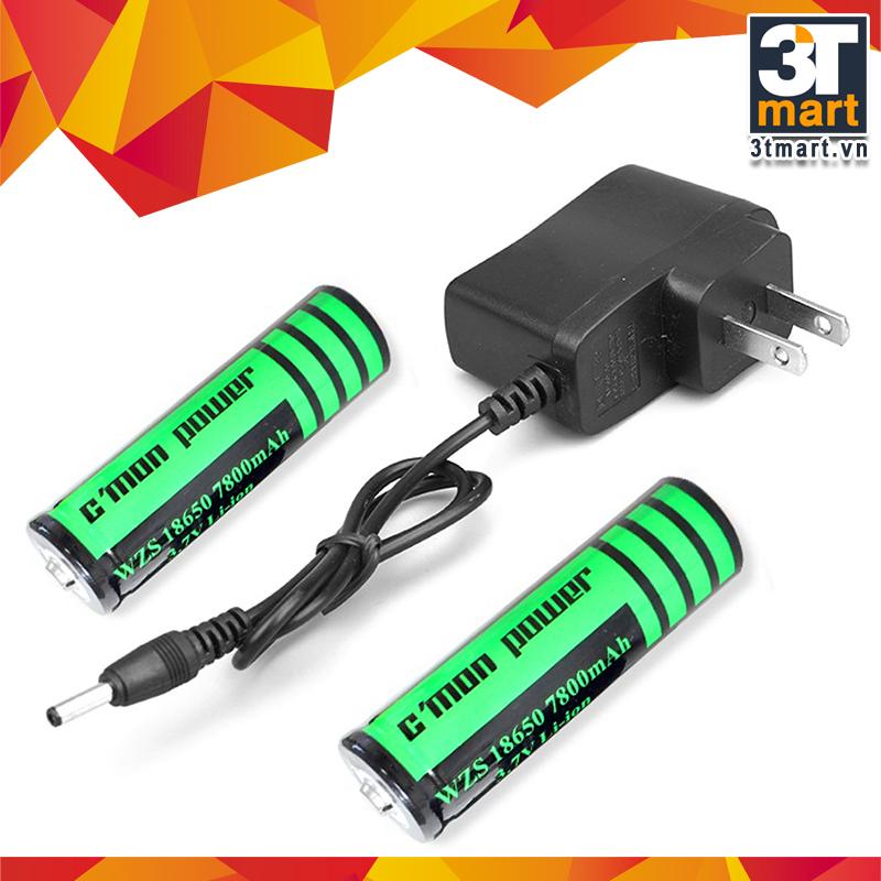 Bộ 2 pin sạc li-ion 18650 7800mAh 3.7V và bộ sạc trực tiếp dùng cho các loại đèn pin (đen)