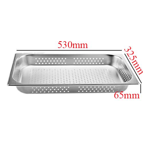 (inox dày) Khay inox có đục đột lỗ GN 1/1x65mm-khay hấp-khay trưng bày-khay rửa