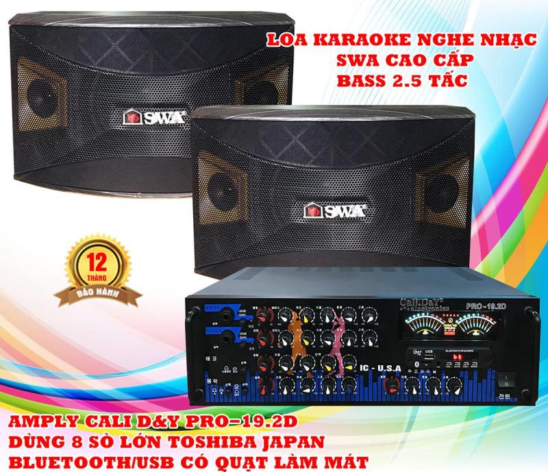 Combo dàn karaoke gia đình, Amply Bluetooth Cali.D&Y 8 Sò Lớn và Loa SWA Bass 2.5 Tấc
