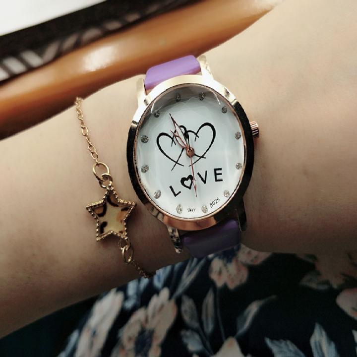 Đồng hồ nữ đẹp mà rẻ mặt đôi tim love kiếng nổi
