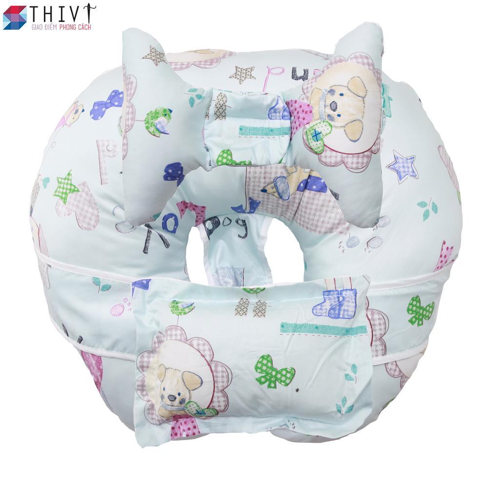 Bộ Gối Chống Trào Ngược Sữa Chữ C - Gối Chống Móp Đầu Tai Voi Cao Cấp Cho Mẹ Và Bé 14 THIVI (Xanh Biển - Gấu)