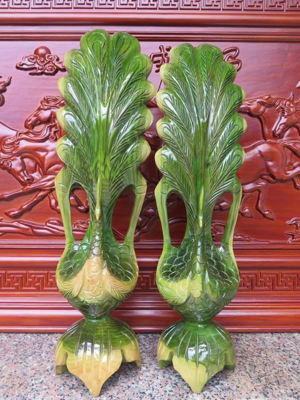 CẶP CHIM CÔNG LÀM TỪ GỖ ĐỔI MÀU CAO 65CM X 20CM ( CAO X NGANG  )