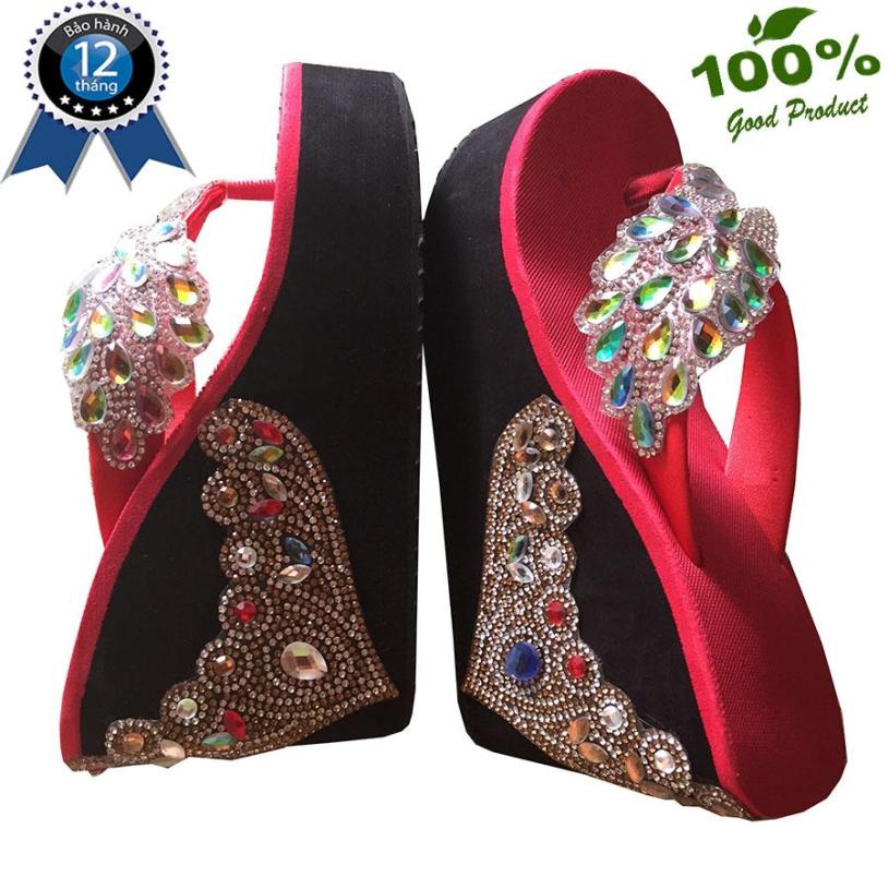 Dép kẹp chim công dán gót vươn miện đỏ cao 10cm hàng chuẩn - Bảo hành 12 tháng giá rẻ