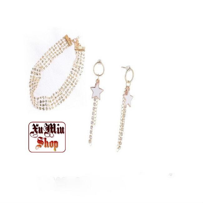 Combo Vòng choker nhũ vàng và khuyên sao dài XM08