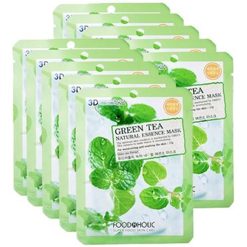 Bộ 10 gói mặt nạ Green Tea Natural Essence Mask Foodaholic (23mlx10miếng) nhập khẩu