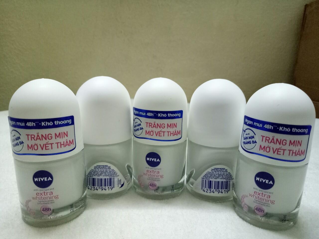 Combo 5 chai lăn khử mùi nữ Nivea 12ml + Tặng 5 gói sữa tắm dâu tằm 6g