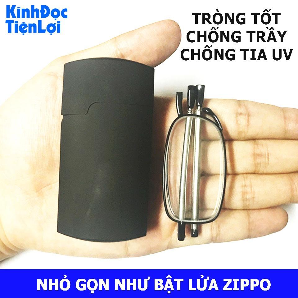 Kính lão 2 độ Kính đọc gập gọn có hộp đựng - Kính đọc sách Tròng kính tốt +2.0 độ