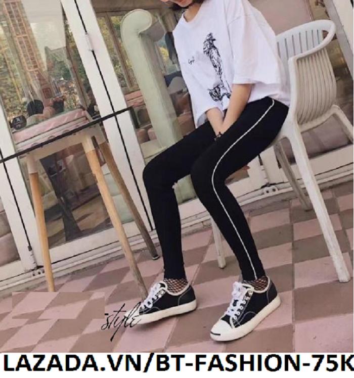 Quần Dài Nữ Thun Ôm Legging 2 Sọc Thể Thao Thời Trang Hàn Quốc - BT Fashion (Viền-03)
