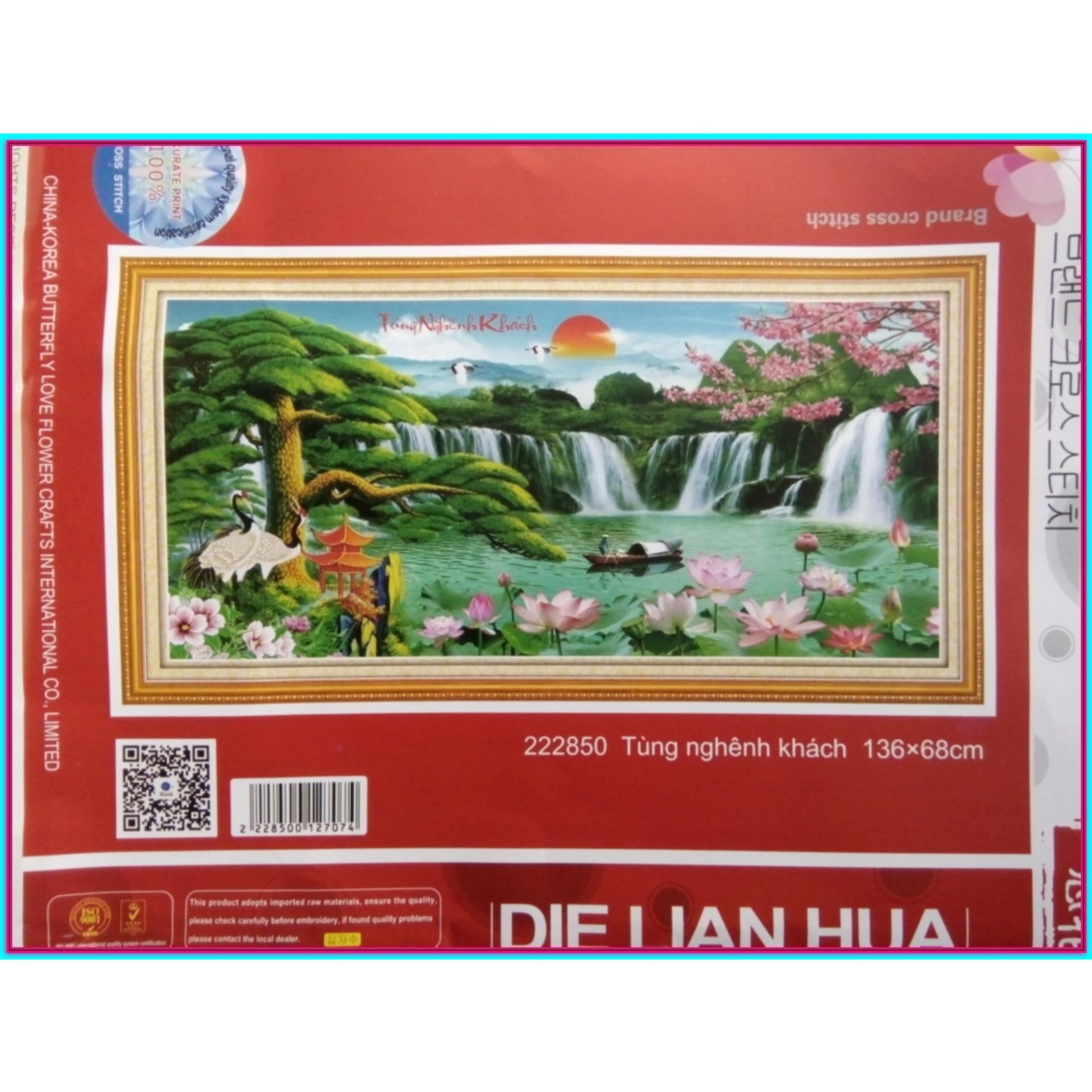 Tranh thêu chữ thập tùng nghênh khách 222850