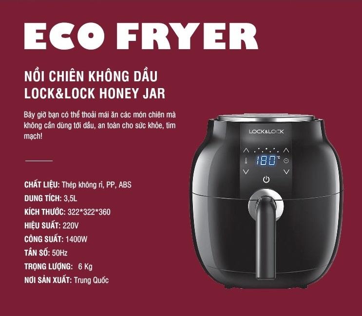 Nồi chiên không dầu lock&lock honey jar ejf341blk 3.5l màu đen