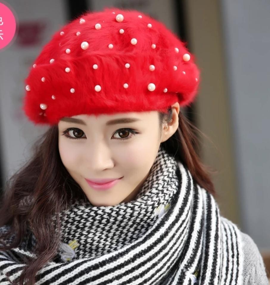 Mũ beret nữ lông thỏ thời trang Hàn Quốc
