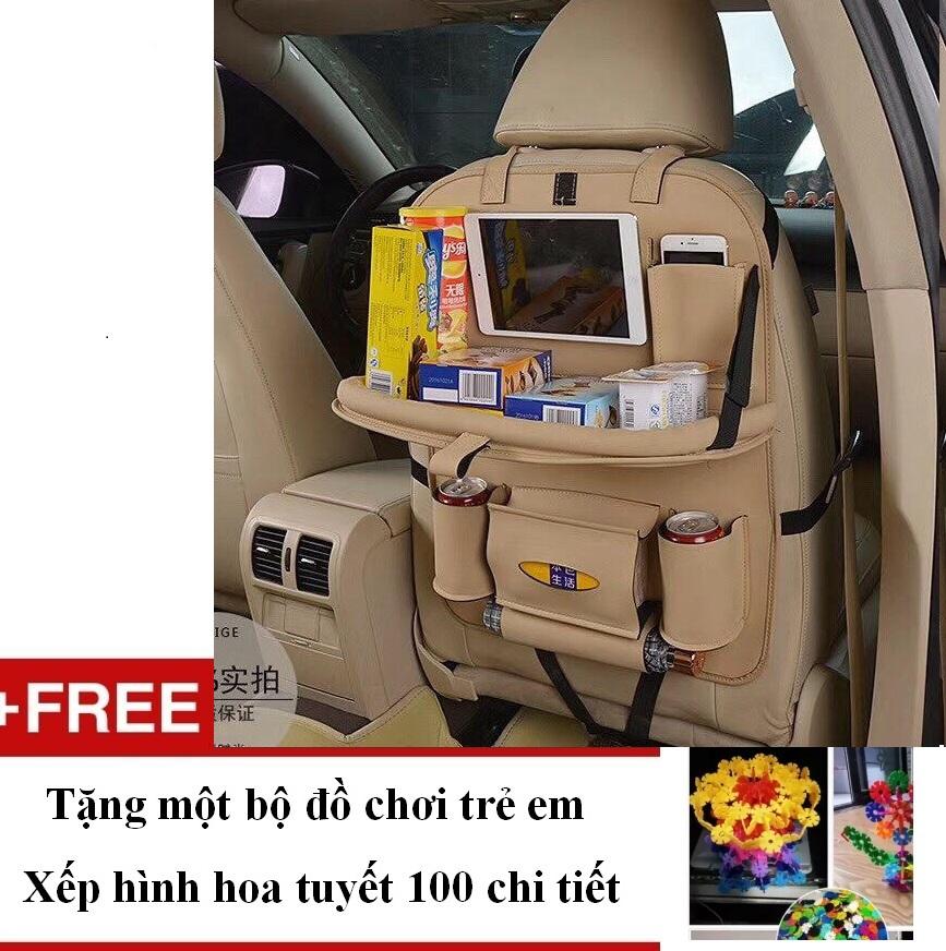 Túi đựng đồ treo sau ghế xe hơi - bằng chất liệu da cao cấp - tặng 1 bộ đồ chơi hoa tuyết 100 chi tiết cho trẻ em