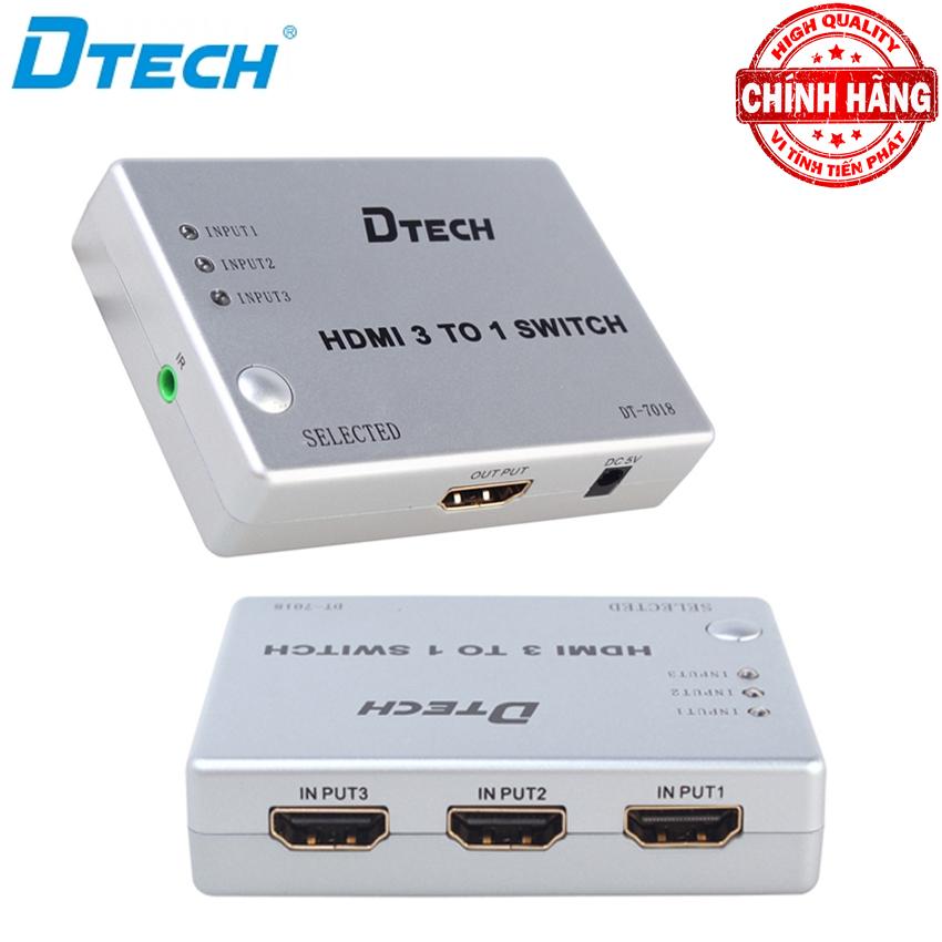 Switch bộ chia HDMI 3 vào 1 ra (3 máy tính ra 1 màn hình) Dtech DT-7018