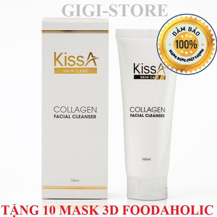 Sữa rửa mặt trắng da Collagen KissA 100ml - hãng phân phối chính thức + Tặng 10 mặt nạ 3D