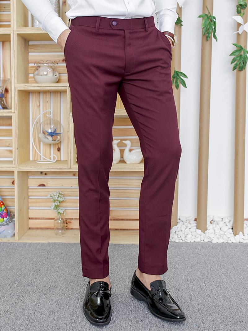 Quần Âu Nam Vải Chéo Ngang cao cấp Màu Đỏ Đun