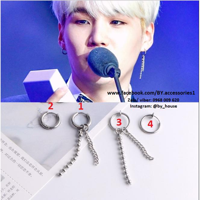 Khuyên tai inox xích phối bi Suga BTS không gỉ
