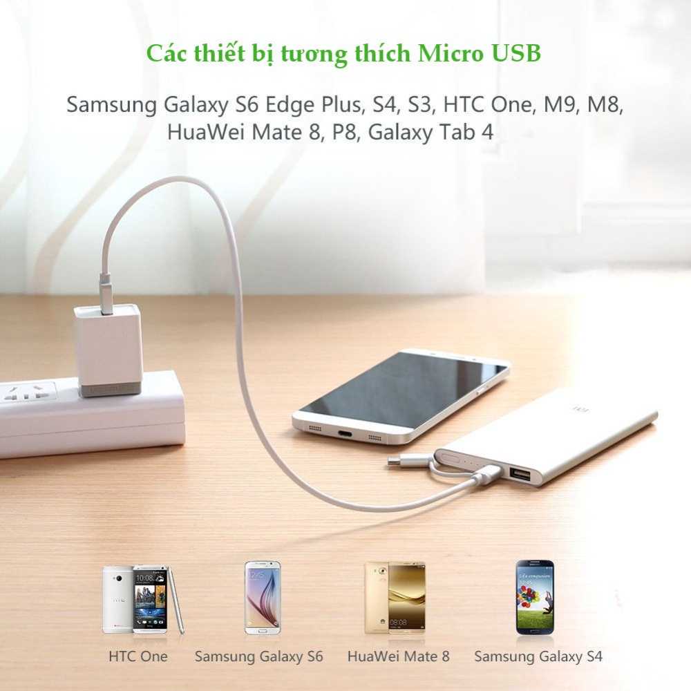 Dây sạc và truyền dữ liệu đa năng 2 trong 1 USB2.0 sang (Micro USB + đầu chuyển USB Type C) dài 0.25-2M UGREEN US177 Dây sạc và truyền dữ liệu đa năng 2 trong 1 USB2.0 sang (Micro USB + đầu chuyển USB Type C) dài 0.25-2M UGREEN US177