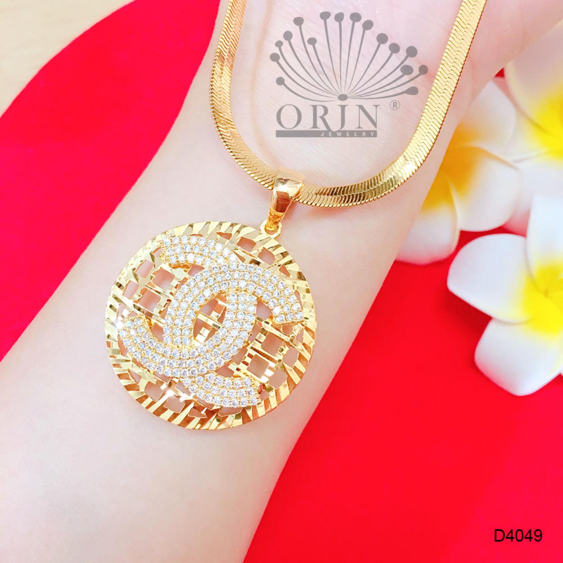 Dây chuyền nữ dạng mì dẹp mặt chữ X viền lưới tròn cao cấp Orin D4049 thời thượng