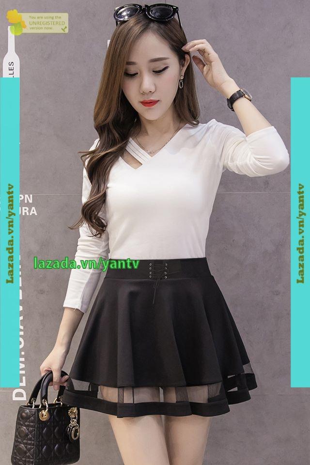 Chân váy phối lưới thắt dây MT201 dịu dàng Yantv