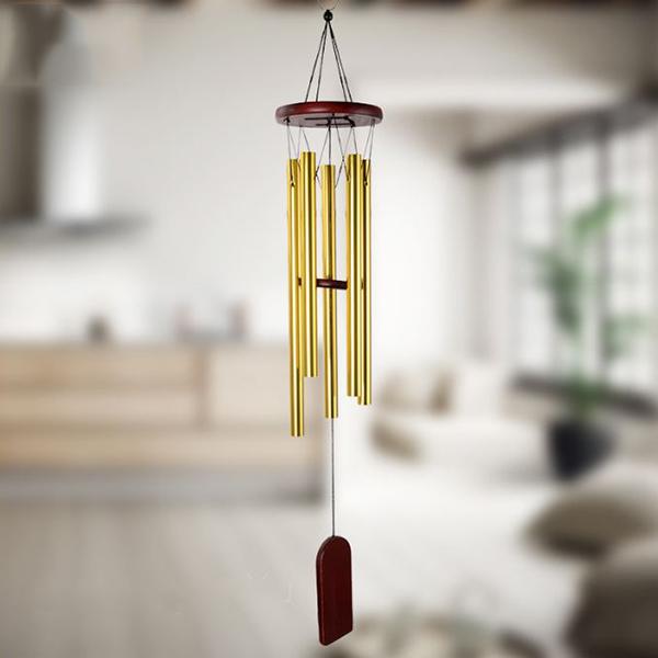 Chuông gió phong thủy 5 thanh ống hợp kim nhôm mạ đồng lớn - LPCG1018