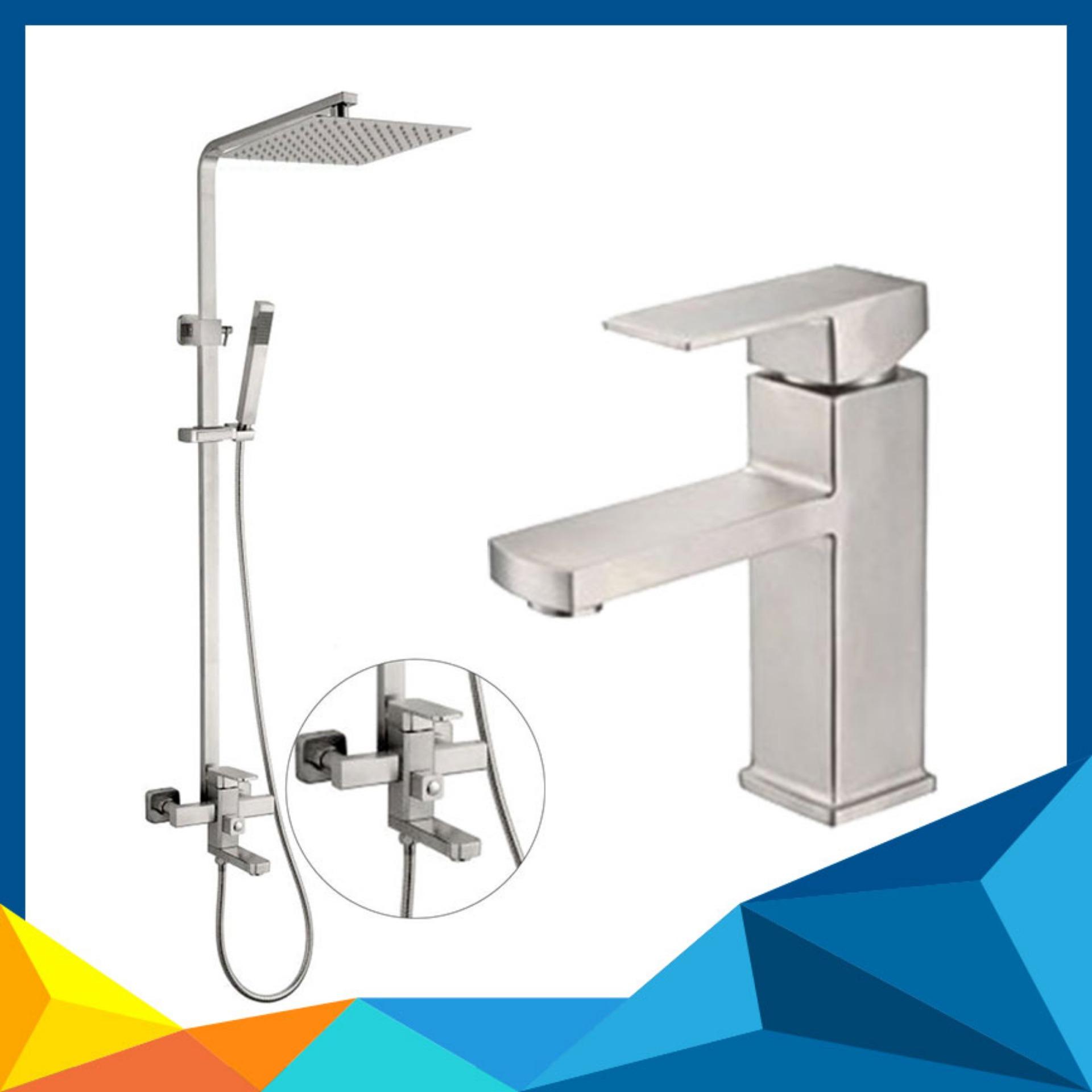 Bộ sen cây tắm nóng lạnh inox sus304 vuông 3001+ lavabo 5006