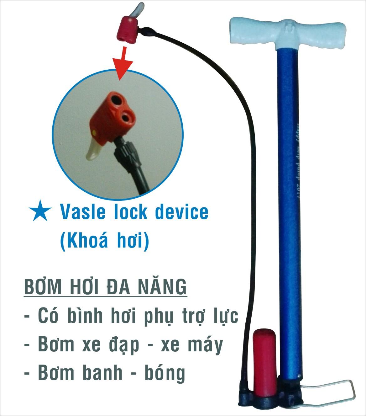 Bơm xe đa năng có bình hơi trợ lực cho xe máy- xe đạp- banh