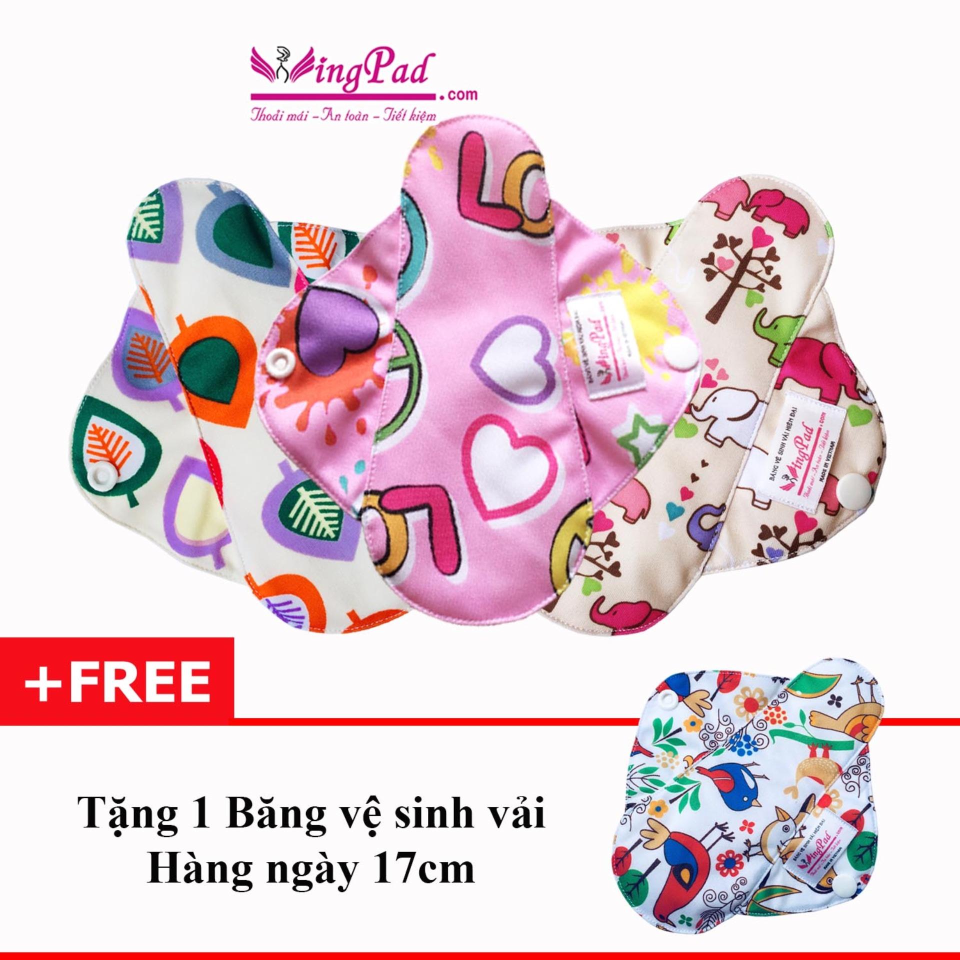 Combo 3 miếng băng vệ sinh vải WingPad Hàng ngày Daily 17cm - Tặng 1 miếng cùng loại (màu ngẫu nhiên)
