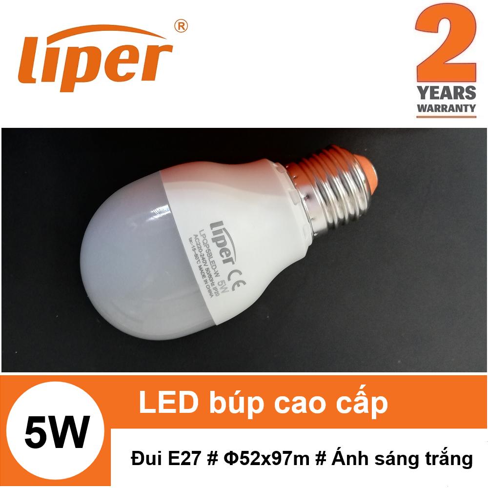 Bóng đèn led bulb tròn 5w ánh sáng trắng/vàng đui xoáy e27 liper lpqp5cled-01