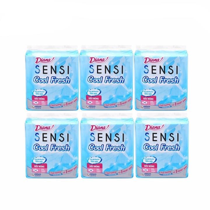 Lốc 6 Gói Băng vệ sinh Diana Sensi Cool Fresh siêu mỏng cánh 23cm (8 miếng)