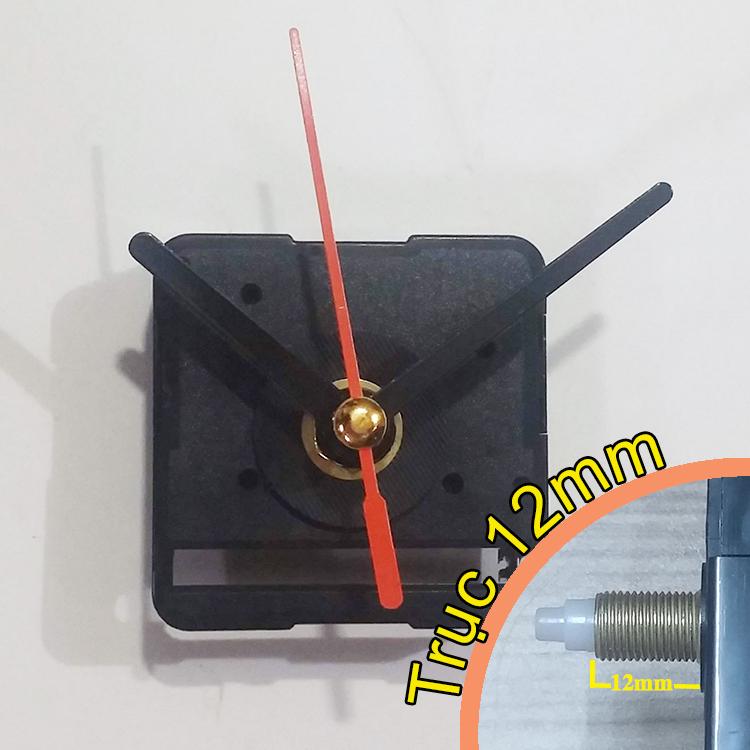 Bộ kim đen thẳng 5cm và Máy đồng hồ treo tường Taiwan loại tốt - Kim trôi trục 12mm