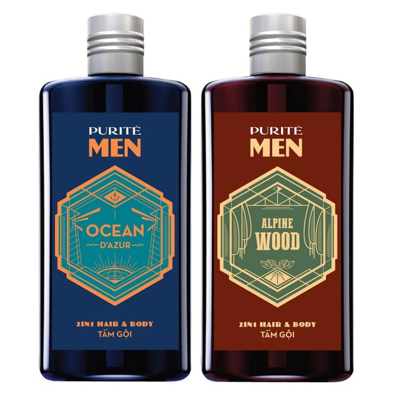 COMBO TẮM GỘI CAO CẤP PURITE MEN HƯƠNG BIỂN (180ML) + PURITE MEN HƯƠNG GỖ (180ML) - TẮM GỘI NAM 2 IN 1