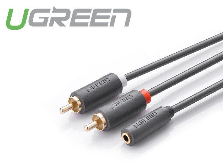 Cáp chuyển âm thanh jack 3.5mm cái sang 2 đầu hoa sen RCA đực UGREEN AV111 Cáp chuyển âm thanh jack 3.5mm cái sang 2 đầu hoa sen RCA đực UGREEN AV111