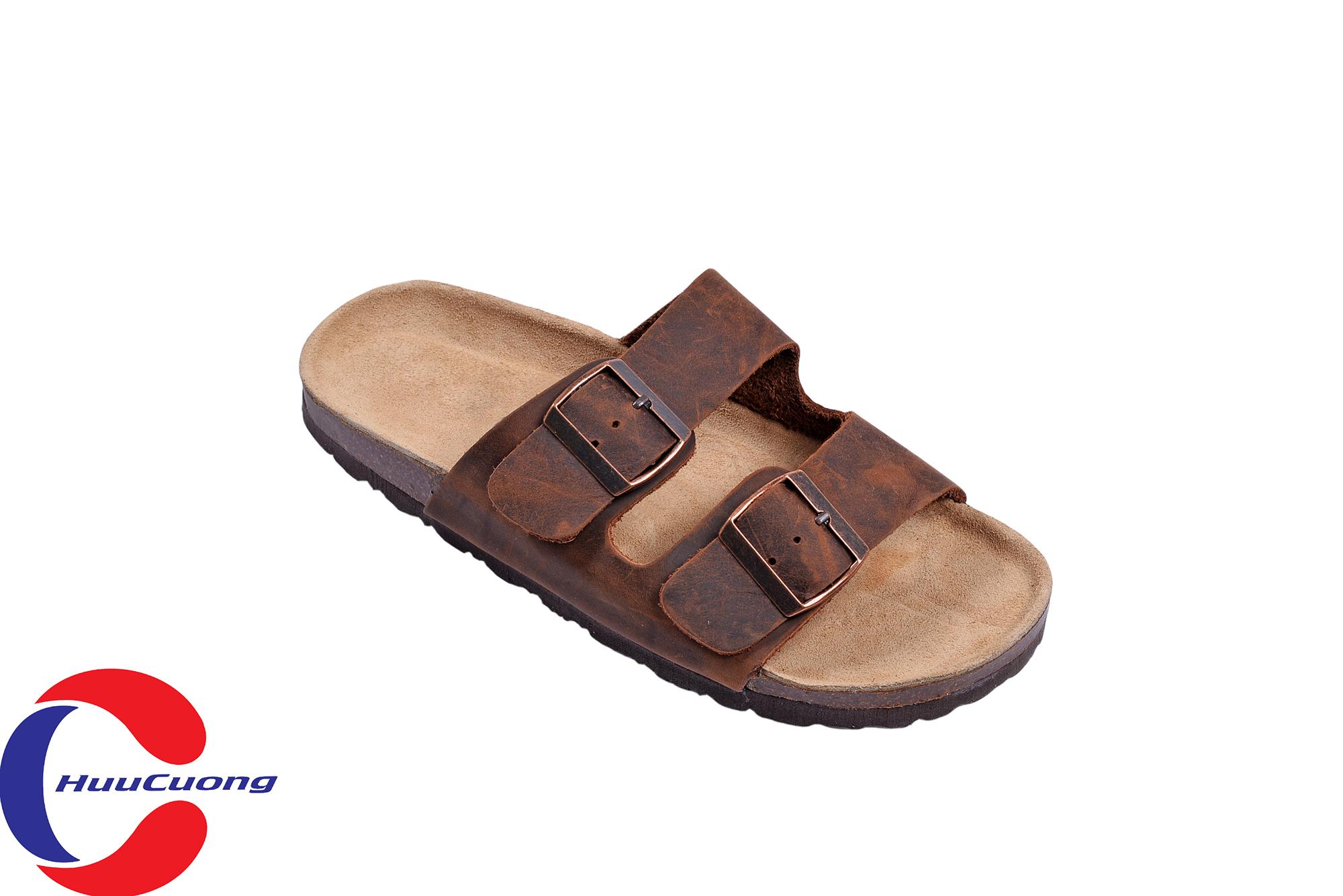 Dép sandal 2 khóa da bò nam nữ đế trấu