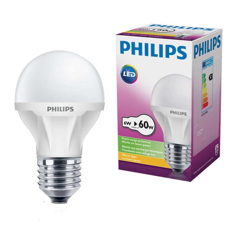 Bộ 6 Bóng đèn Philips LED ECoBright 6W đuôi E27 48V-230V A60 ánh sáng (Trắng)